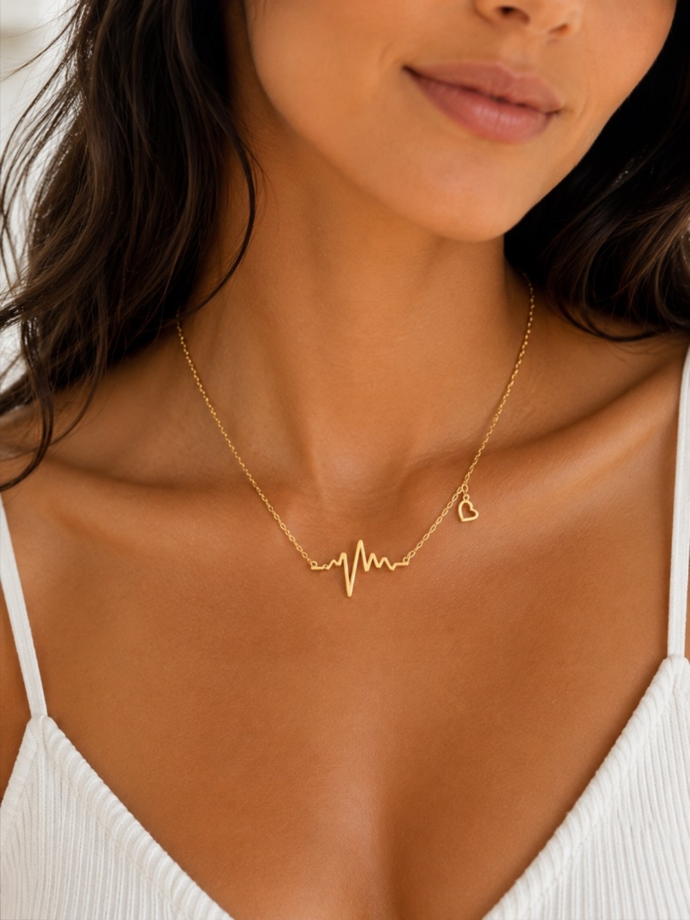Gold Tone Heartbeat Necklace 16"